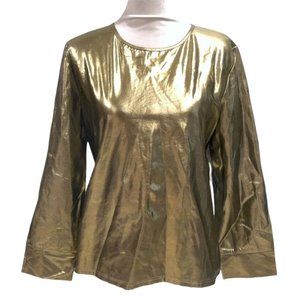 The Lines in Between Gold Metallic Gray Long Sleeve Top XL Cotton Womens Shirt